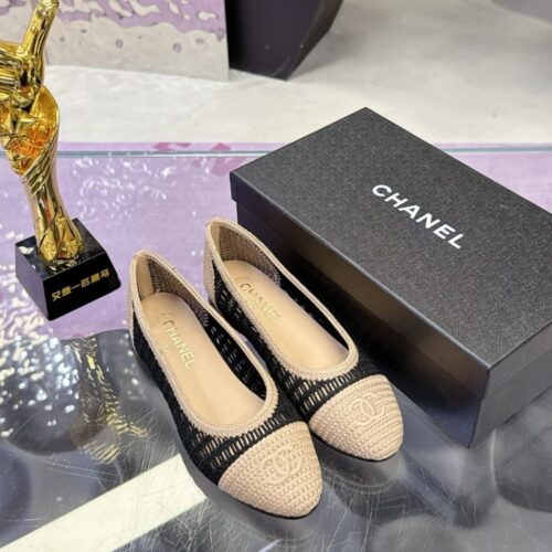 Alternative view of Chanel Ballerina Flat Raffia Black And Beige G46352 B19806 NAFBB