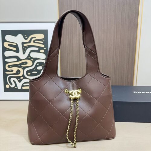 Alternative view of Chanel Shopping Bag Large Smooth Leather Tote Bag Brown 32cm