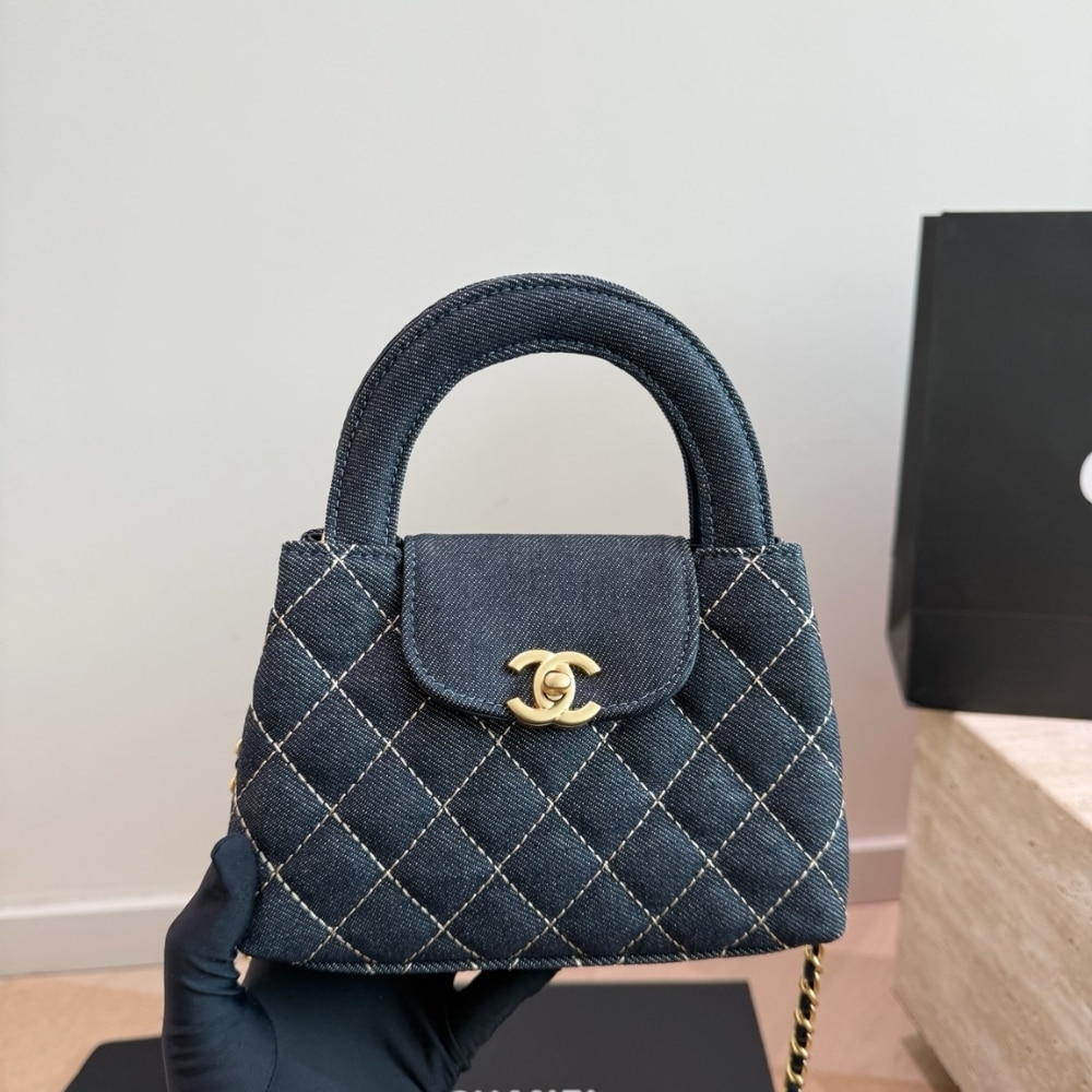Chanel Kelly Small Denim Top Handle Bag Dark Blue 19cm - Image 2