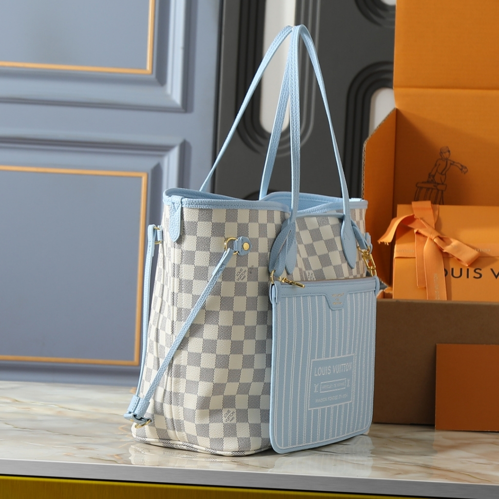 Louis Vuitton Neverfull Inside Out MM Damier Azur Tote Bag Bleu 31cm N40946 - Image 3