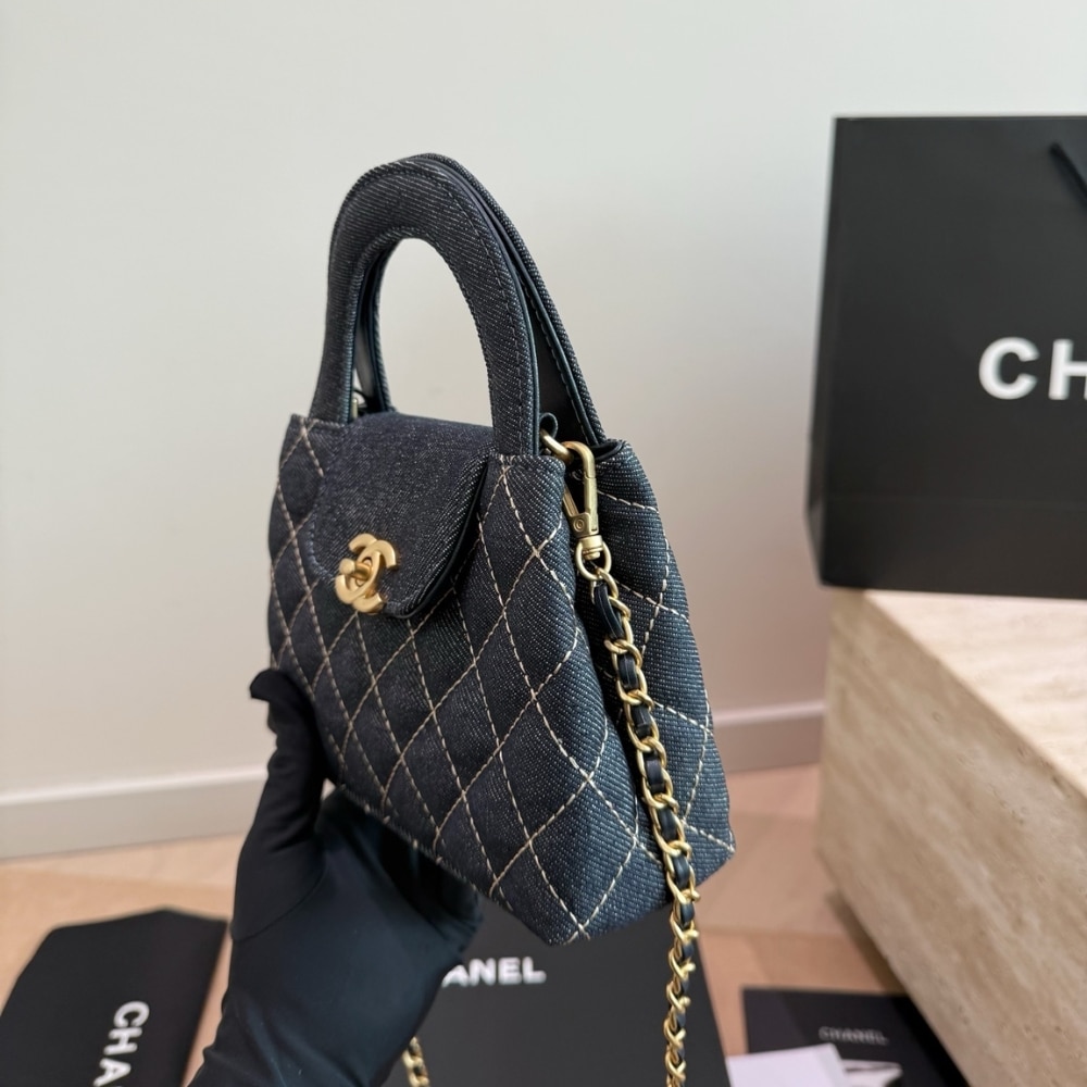 Chanel Kelly Small Denim Top Handle Bag Dark Blue 19cm - Image 3