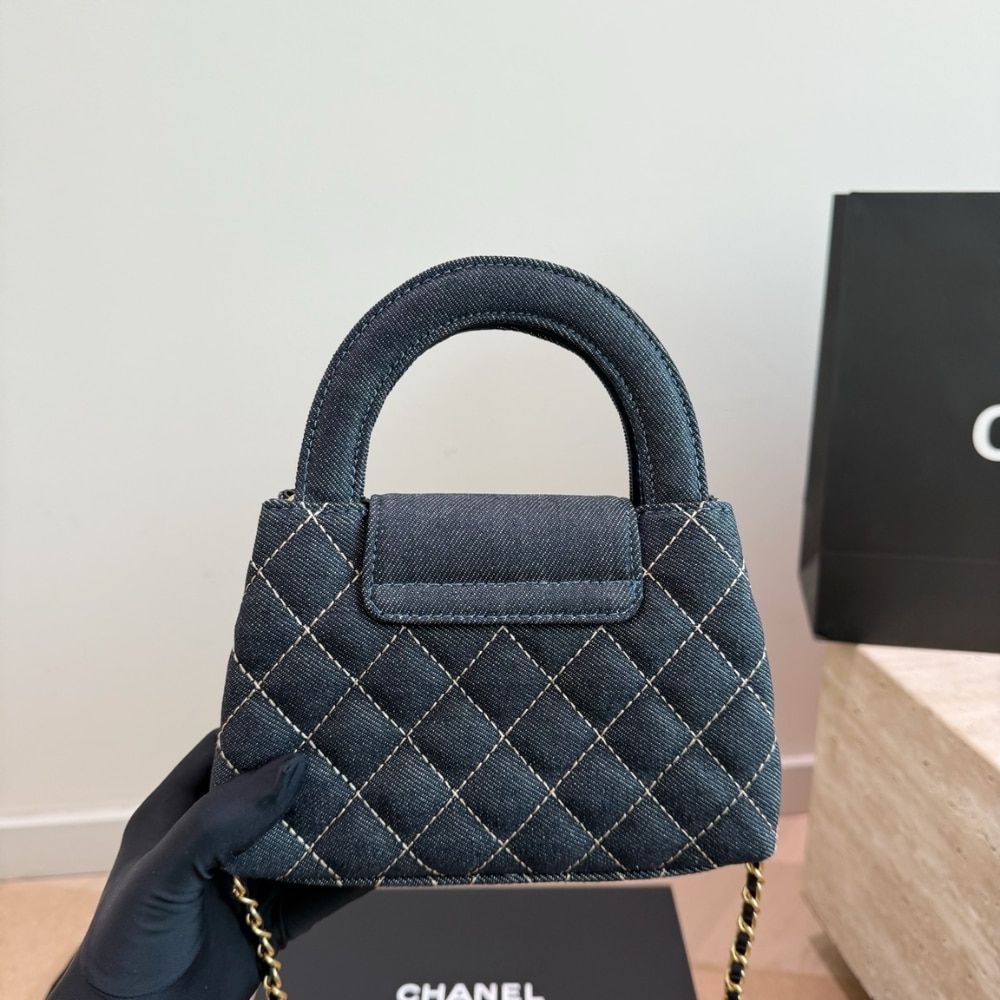 Chanel Kelly Small Denim Top Handle Bag Dark Blue 19cm - Image 4