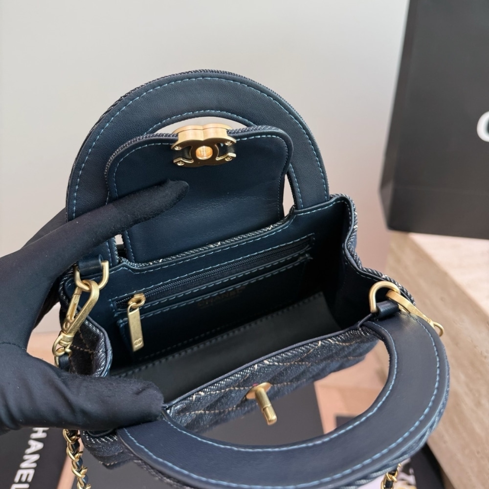 Chanel Kelly Small Denim Top Handle Bag Dark Blue 19cm - Image 7