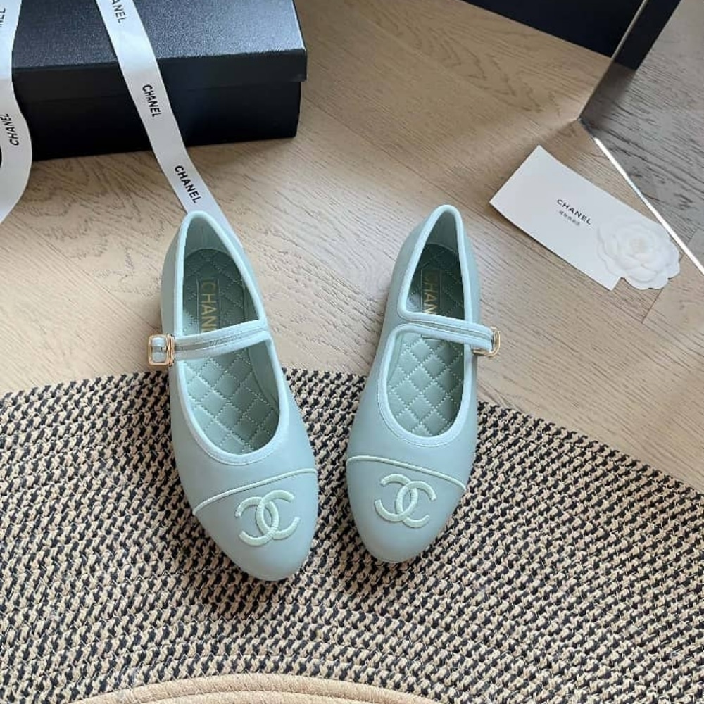 Chanel Mary Jane Flat Ballet Smooth Leather Light Blue - Image 2