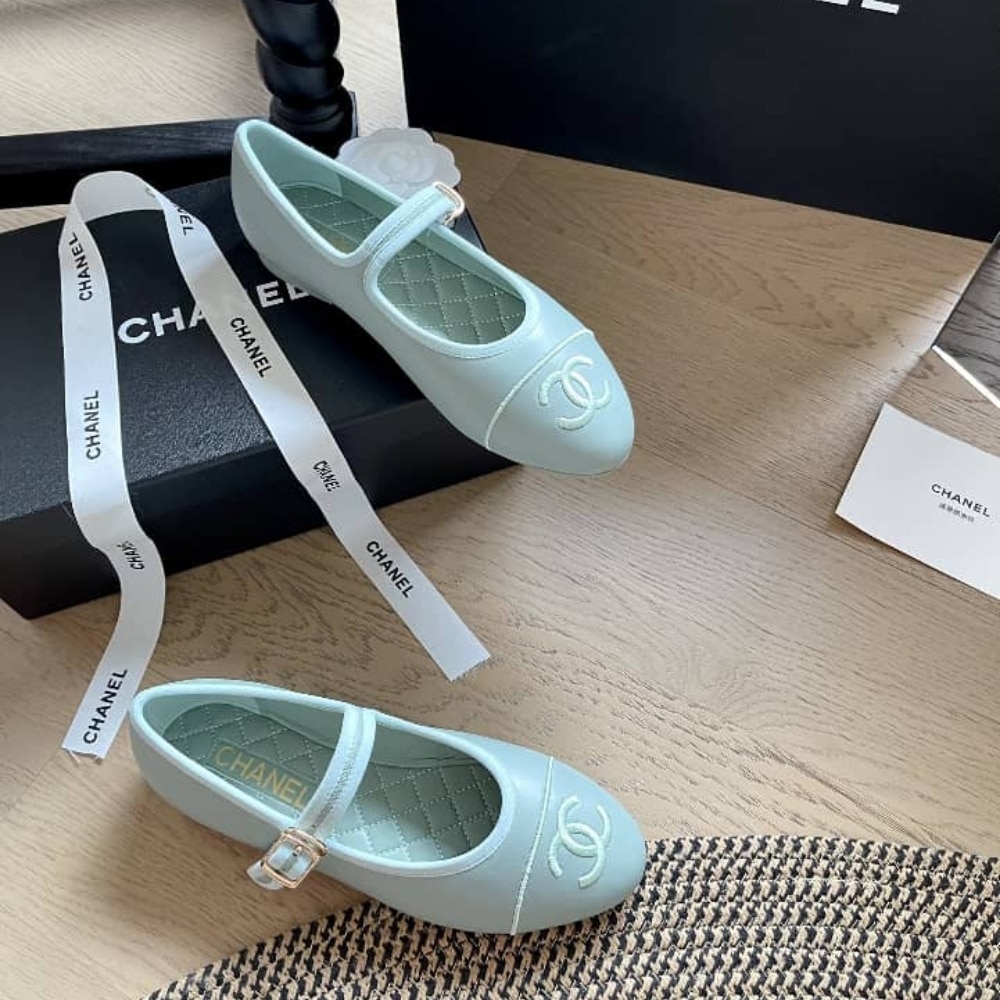 Chanel Mary Jane Flat Ballet Smooth Leather Light Blue - Image 5
