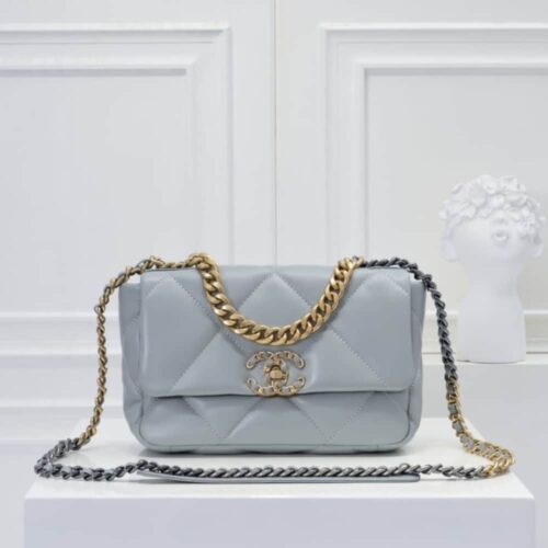 Alternative view of Chanel 19 Small Smooth Leather Flap Bag Light Blue 26Cm