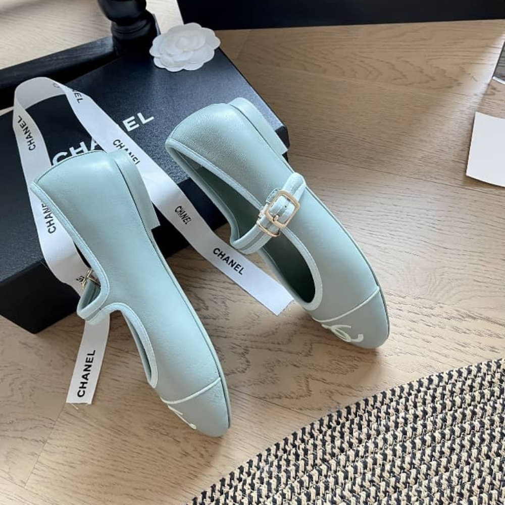 Chanel Mary Jane Flat Ballet Smooth Leather Light Blue - Image 4