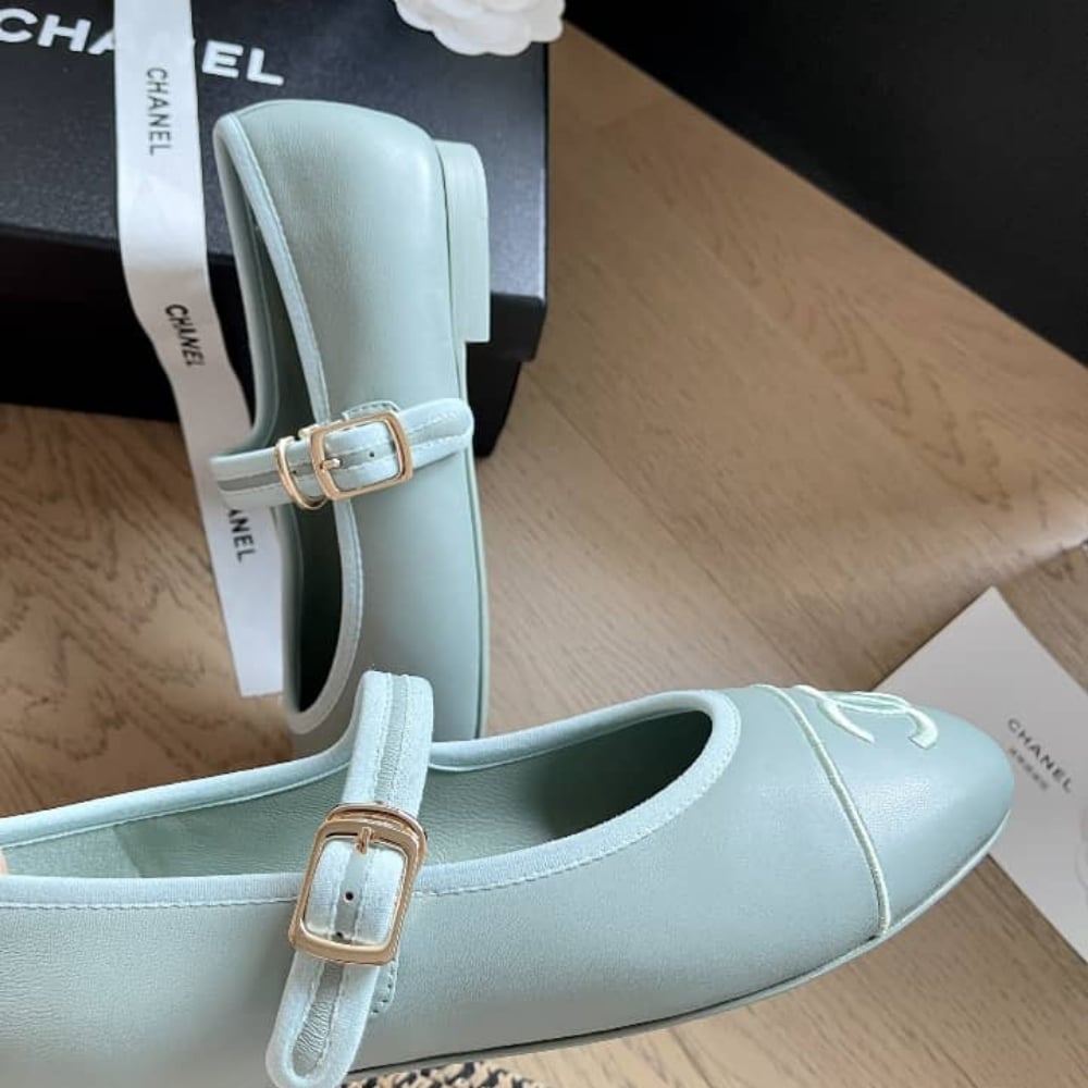 Chanel Mary Jane Flat Ballet Smooth Leather Light Blue - Image 3