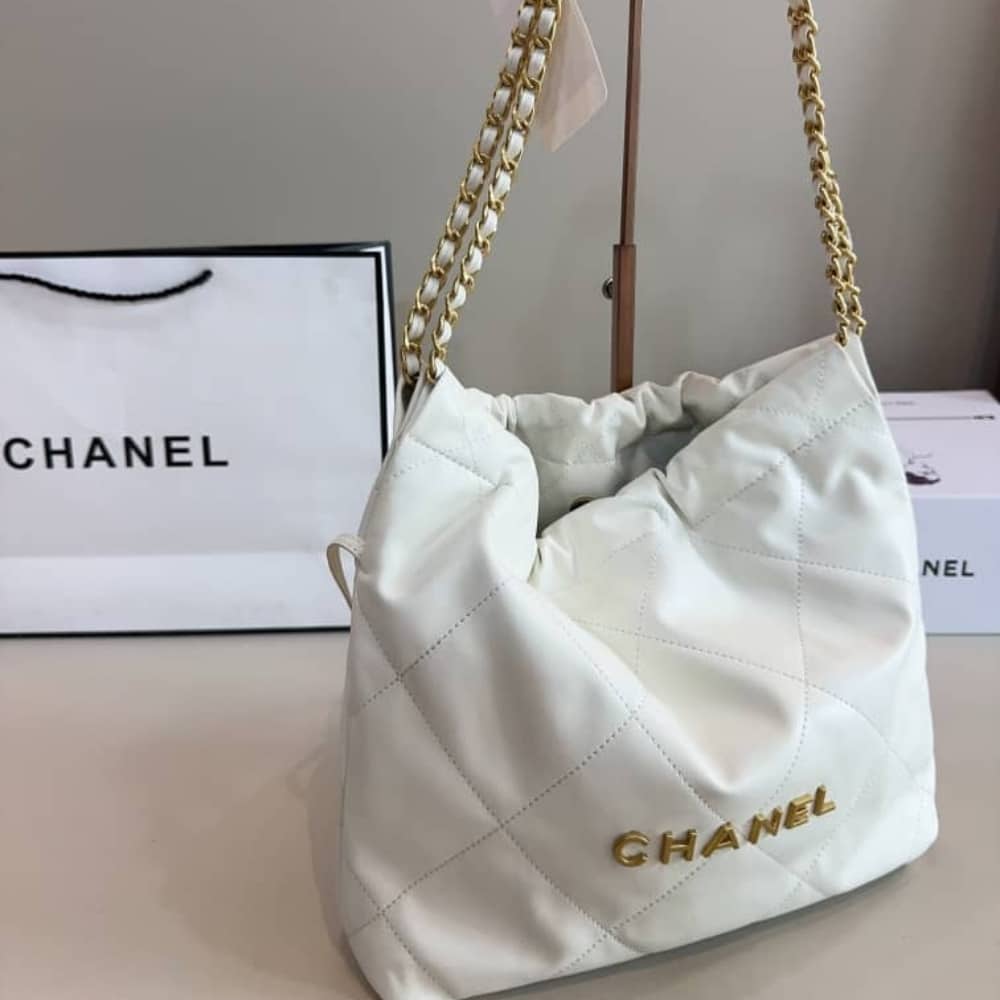 Chanel 22 Small Smooth Leather Hobo Bag White 36cm AS3260 B09859 10601 - Image 3