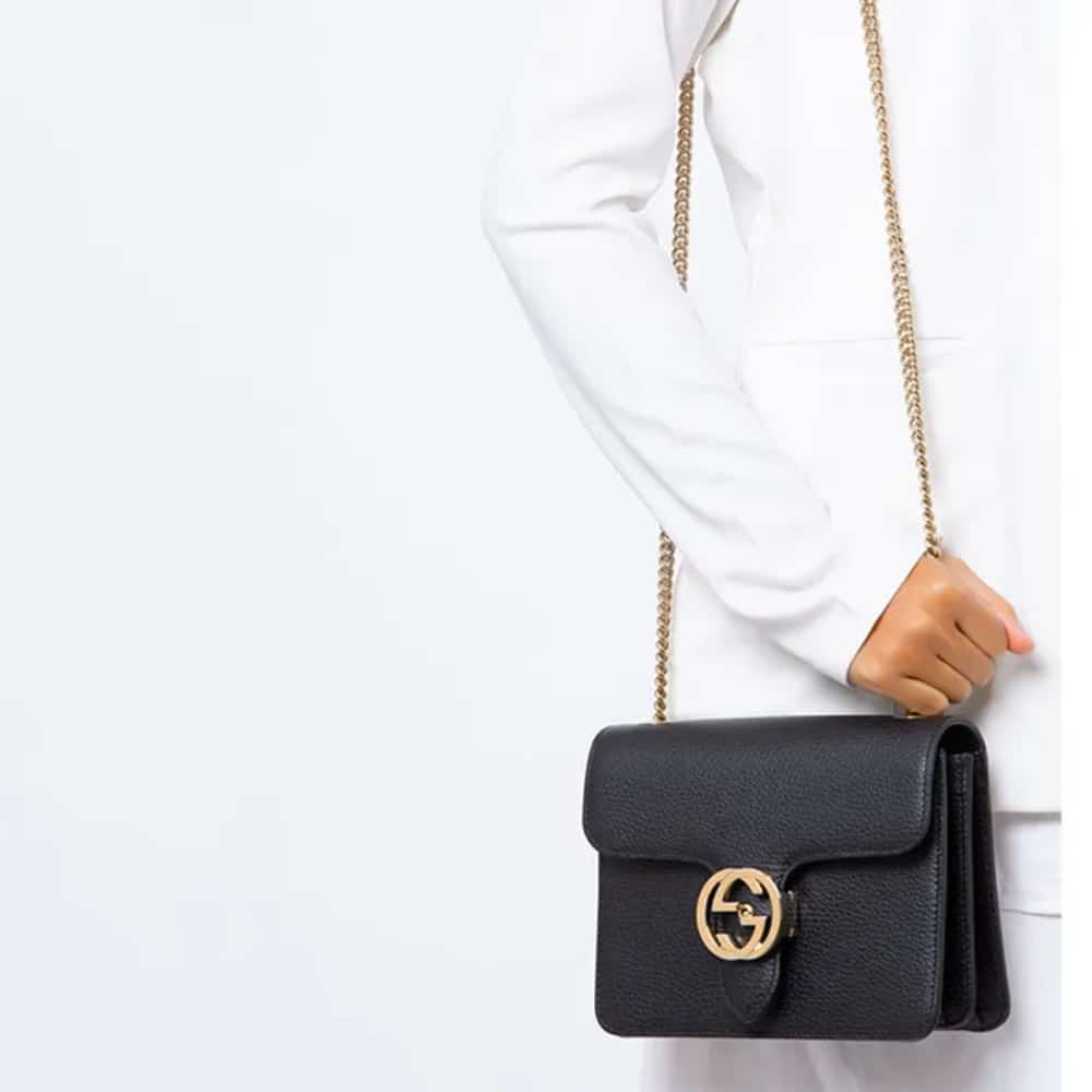Gucci Grained Leather Chain Crossbody Bag Black 20Cm - Image 9