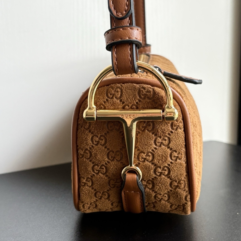 Gucci Half Horsebit Mini Bag Brown GG Suede 19Cm 860784 AAEE7 2118 - Image 4