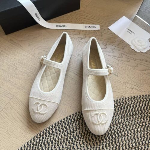 Alternative view of Chanel Mary Jane Ballet Flat Velvet Beige