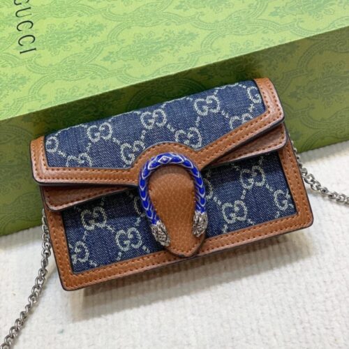 Alternative view of Gucci Dionysus Super Mini GG Jacquard Denim Shoulder Bag Dark Blue And Brown 16Cm 476432 2KQFN 4483