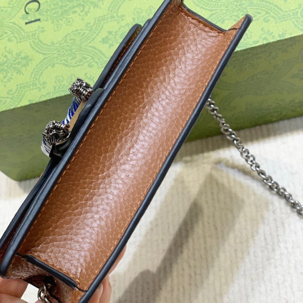 Gucci Dionysus Super Mini GG Jacquard Denim Shoulder Bag Dark Blue And Brown 16Cm 476432 2KQFN 4483 - Image 6