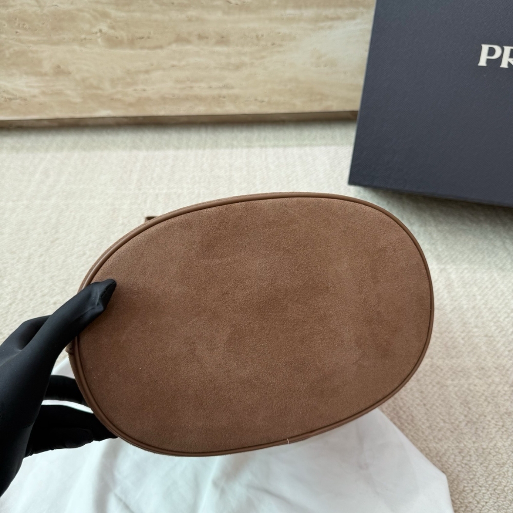Prada Suede Buckle Bucket Bag With Belt Brown 28Cm 1BE085VSBM2C4S F0324 - Image 7