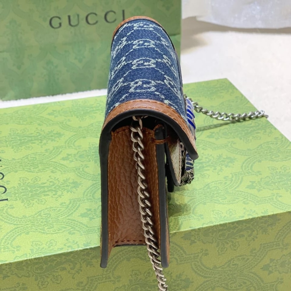 Gucci Dionysus Super Mini GG Jacquard Denim Shoulder Bag Dark Blue And Brown 16Cm 476432 2KQFN 4483 - Image 3