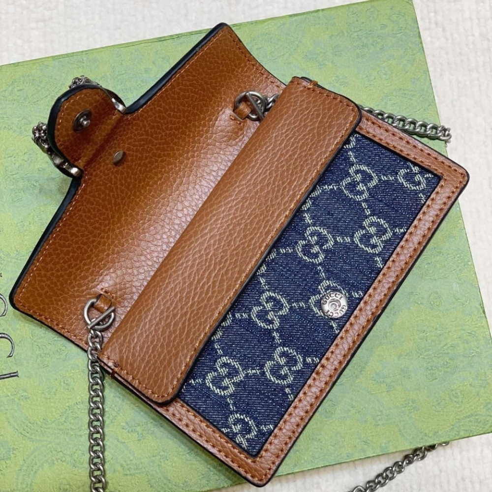 Gucci Dionysus Super Mini GG Jacquard Denim Shoulder Bag Dark Blue And Brown 16Cm 476432 2KQFN 4483 - Image 8