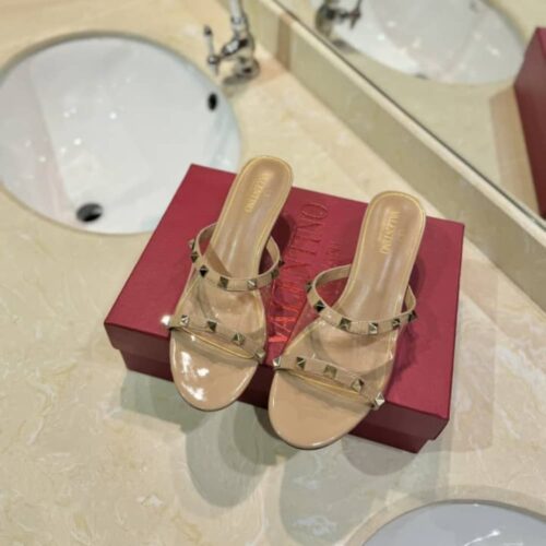 Alternative view of Valentino Rockstud Slide Sandal In Transparent Polymer With 50mm Plexi Wedge Beige