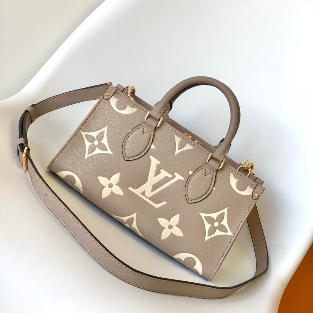 Louis Vuitton Onthego East West Monogram Empreinte Handbag Bicolor Beige 25Cm M23641 - Image 4