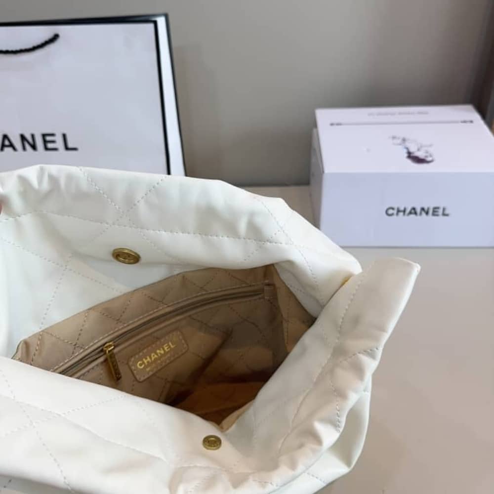Chanel 22 Small Smooth Leather Hobo Bag White 36cm AS3260 B09859 10601 - Image 7