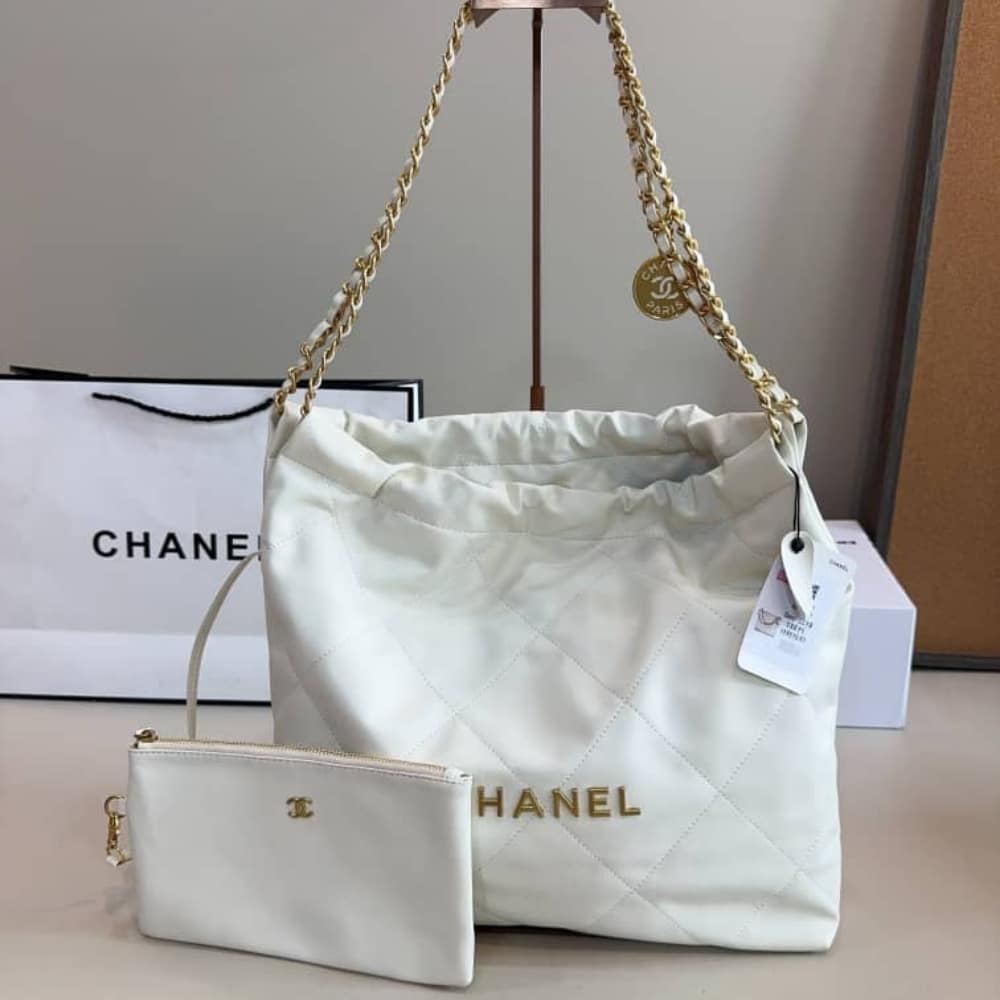 Chanel 22 Small Smooth Leather Hobo Bag White 36cm AS3260 B09859 10601 - Image 8