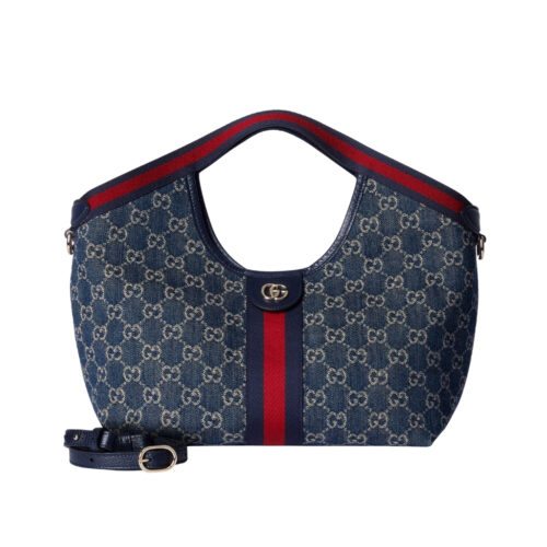 Gucci Giglio Small GG Denim Tote Bag Blue And White 25cm 860845 FAFRW 8864