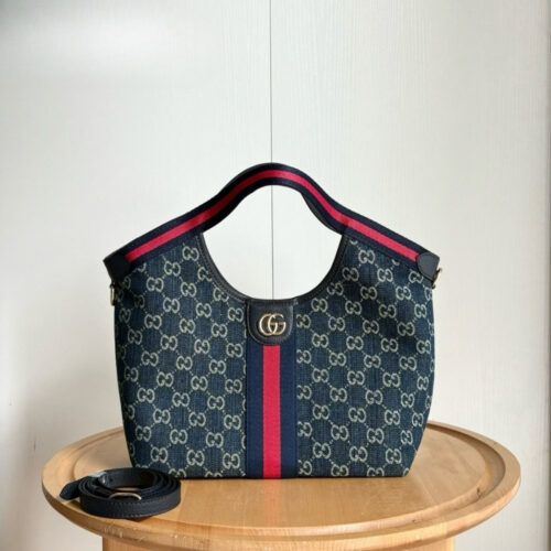 Alternative view of Gucci Giglio Small GG Denim Tote Bag Blue And White 25cm 860845 FAFRW 8864