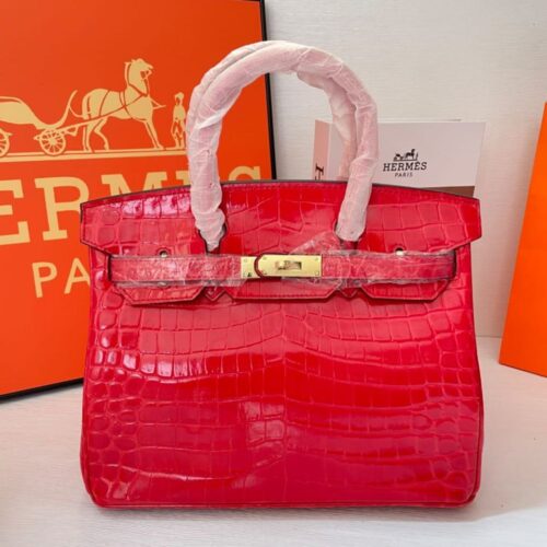 Alternative view of Hermes Birkin 30 Shiny Sanguine Porosus Crocodile With Gold Hardware Handbag Red 30Cm