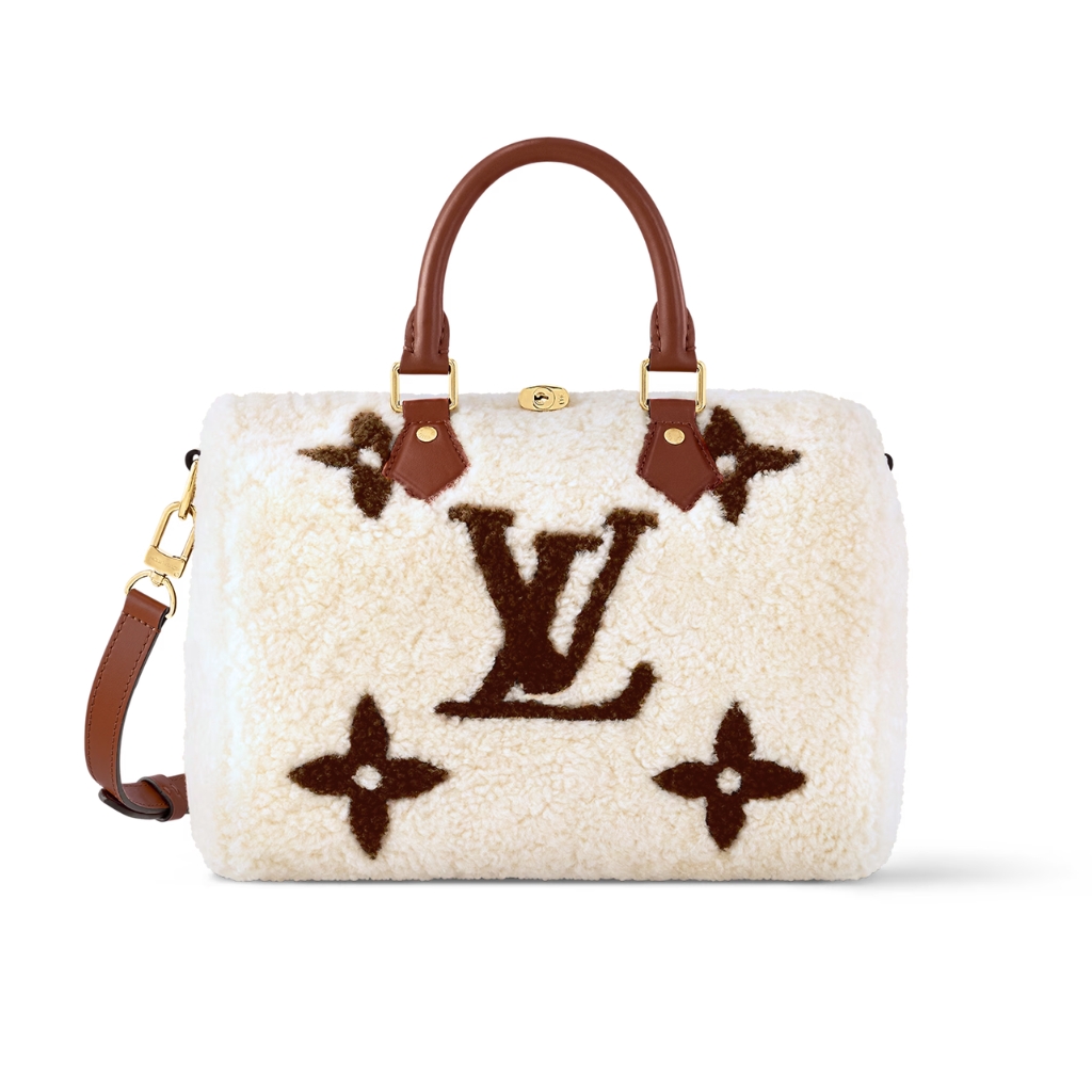 Louis Vuitton Speedy Bandoulière 25 Shearling Handle Bag Crème Brown 25Cm M23468