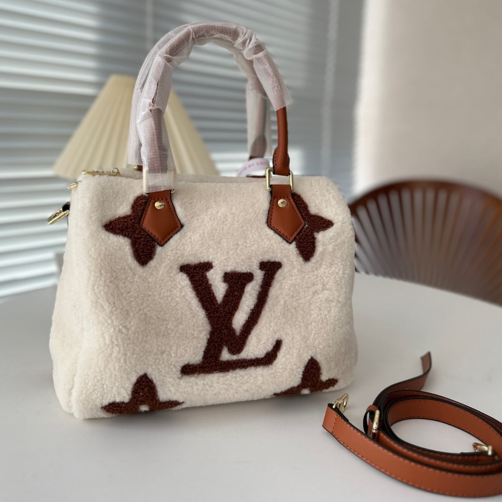 Louis Vuitton Speedy Bandoulière 25 Shearling Handle Bag Crème Brown 25Cm M23468 - Image 2