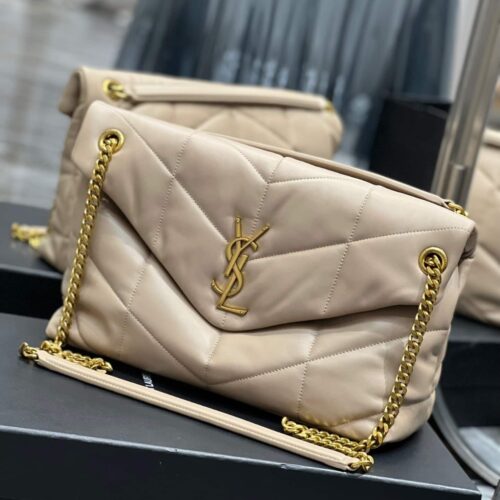 Alternative view of Saint Laurent Puffer Medium In Leather Gold Hardware Shoulder Bag Beige 35cm 5774751EL072721