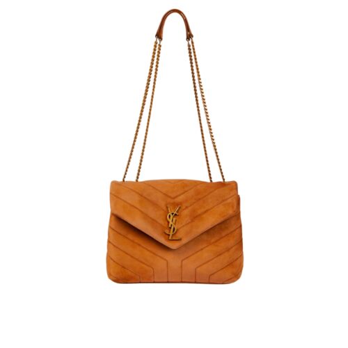 Saint Laurent Loulou Small In Suede Shoulder Bag Cinnamon Brown 23Cm