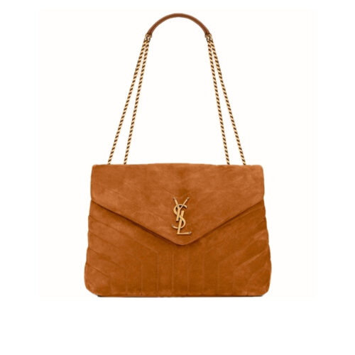 Saint Laurent Loulou Large In Suede Shoulder Bag Cinnamon Brown 31cm