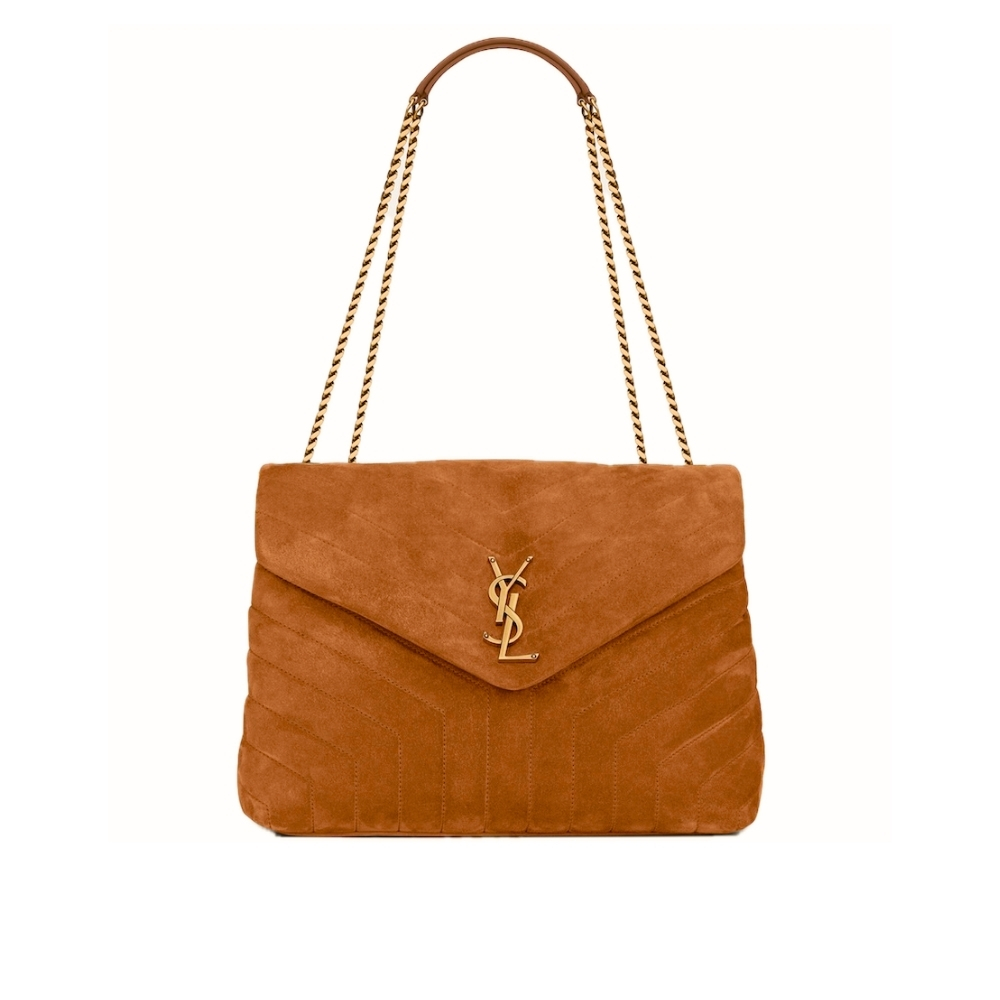 Saint Laurent Loulou Large In Suede Shoulder Bag Cinnamon Brown 31cm