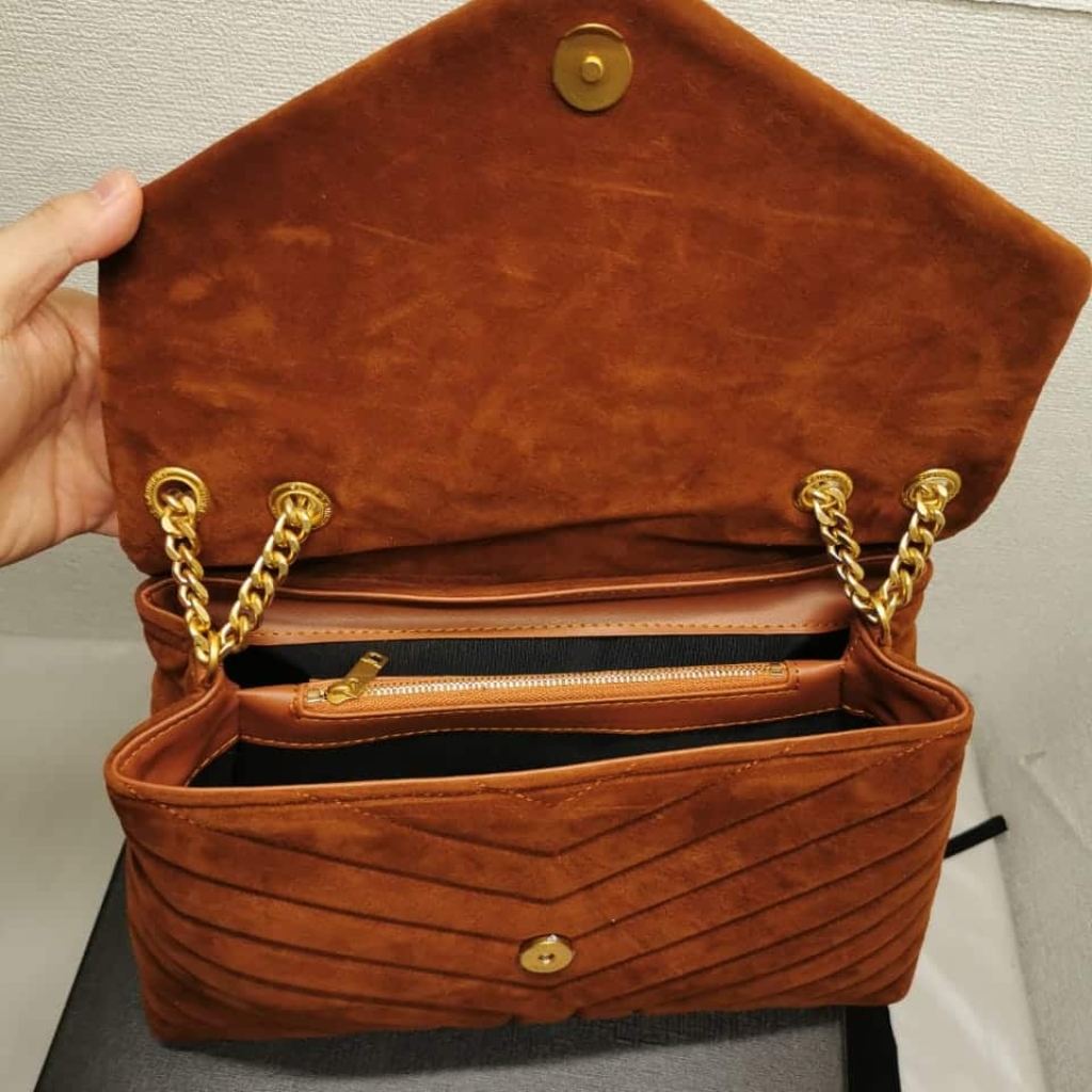Saint Laurent Loulou Large In Suede Shoulder Bag Cinnamon Brown 31cm - Image 3