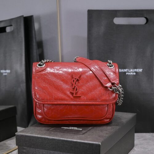 Alternative view of Saint Laurent Niki Baby In Vintage Leather Silver Hardware Shoulder Bag Dark Red 21cm 5330370EN046805