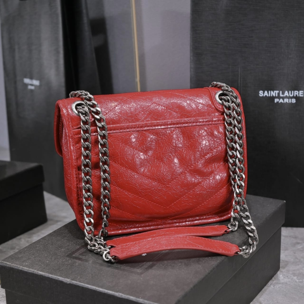 Saint Laurent Niki Baby In Vintage Leather Silver Hardware Shoulder Bag Dark Red 21cm 5330370EN046805 - Image 5
