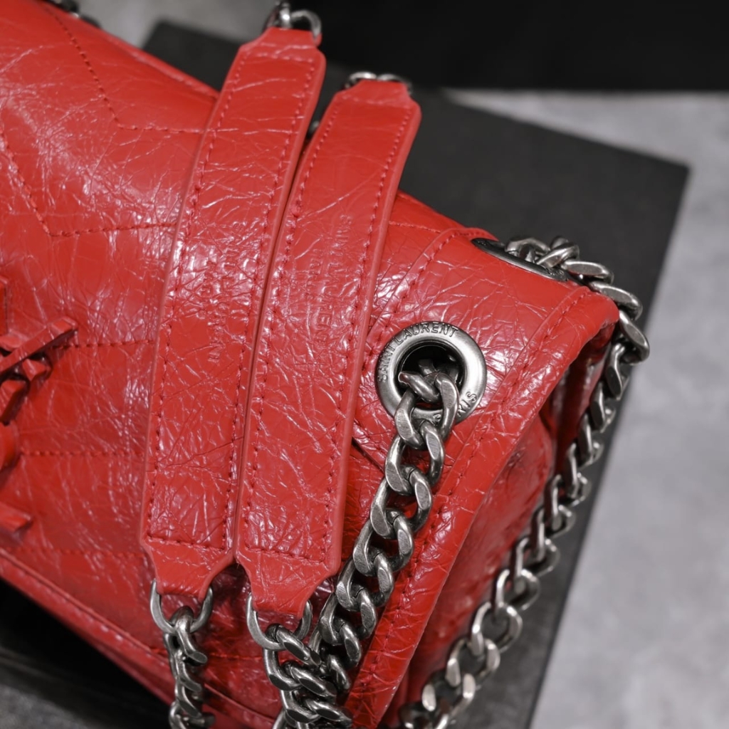 Saint Laurent Niki Baby In Vintage Leather Silver Hardware Shoulder Bag Dark Red 21cm 5330370EN046805 - Image 7