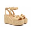 Valentino Garavani Vlogo Cut Out Wedge Sandals In Raffia Platform Natural 110mm