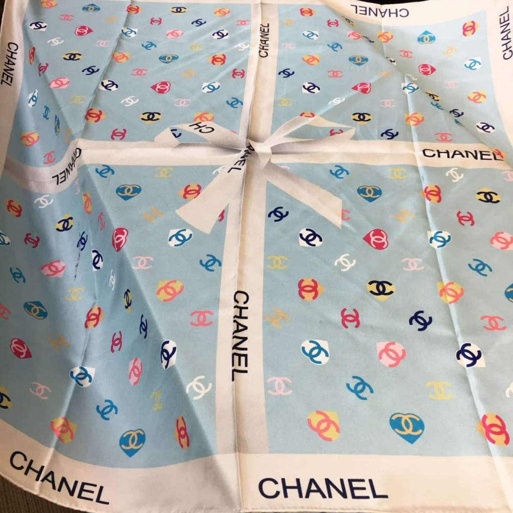 Chanel Square Scarf Silk Twill Ecru And Blue 90cm AA7446 B05145 NB733 - Image 2