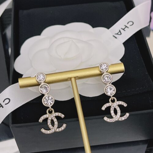 Alternative view of Chanel Dangle Earrings Crystals Gold