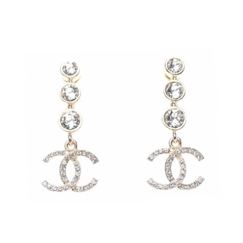 Chanel Dangle Earrings Crystals Gold