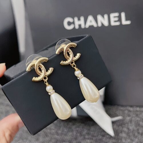 Alternative view of Chanel Dangle Earrings Pearly Drop Crystals Gold A98327