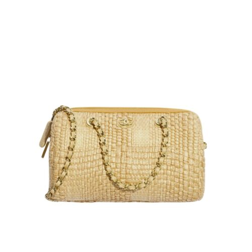 Chanel Classic Clutch With Chain Bag Braided Raffia Beige 20Cm AP4474 B23292 U7508