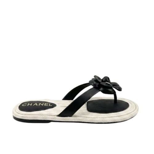 Chanel Thong With Camellia Black