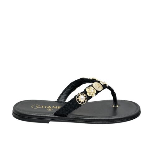 Chanel Thong Jewel Embellished Black