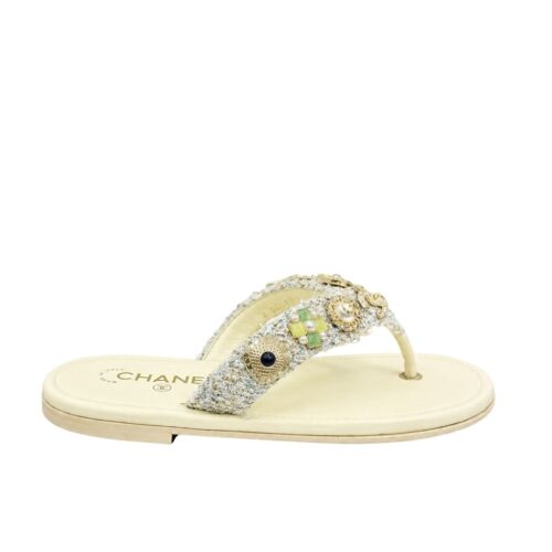 Chanel Thong Jewel Embellished Cream