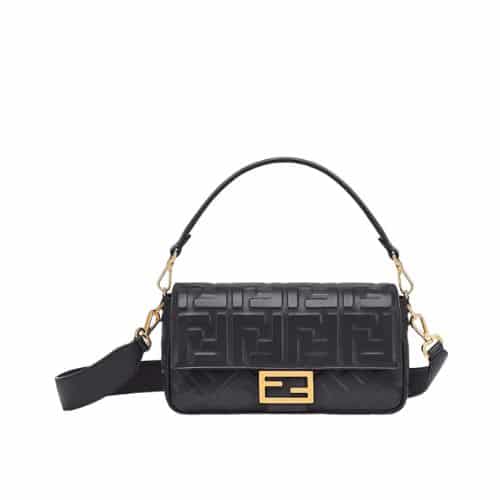 Fendi Baguette Medium FF Embossed Leather Shoulder Bag Black 27Cm 8BR600A72VF15ZW