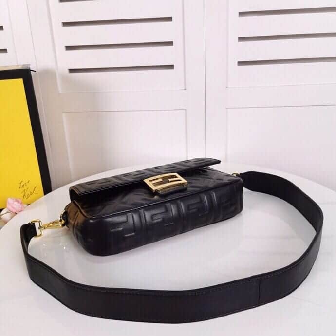 Fendi Baguette Medium FF Embossed Leather Shoulder Bag Black 27Cm 8BR600A72VF15ZW - Image 6