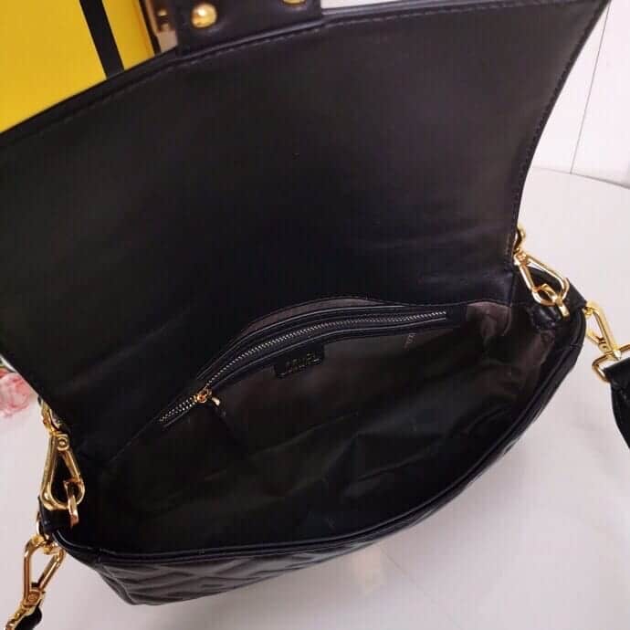 Fendi Baguette Medium FF Embossed Leather Shoulder Bag Black 27Cm 8BR600A72VF15ZW - Image 5